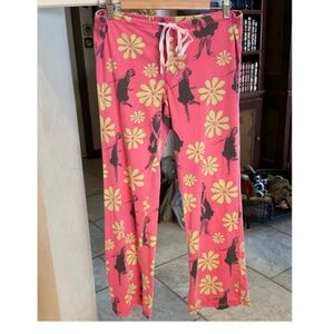 Scanty Brand Pink 1960s Design Flowers Go-Go Dancer Pajama Pants Medium Crystals